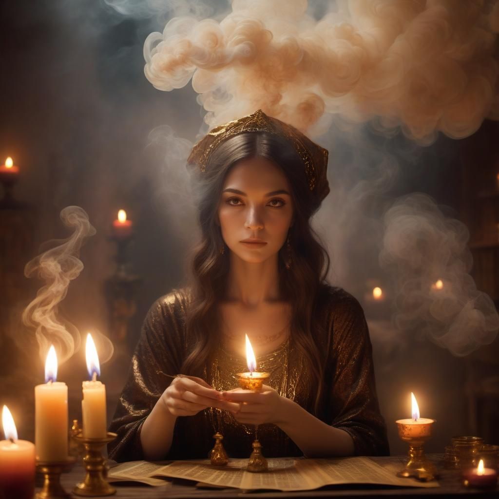 Mystical Fortune Teller in Candlelit Room
