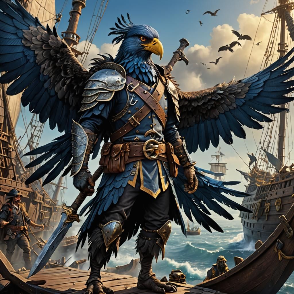 Aarakocra Pirate with Greataxe: Fantasy Art