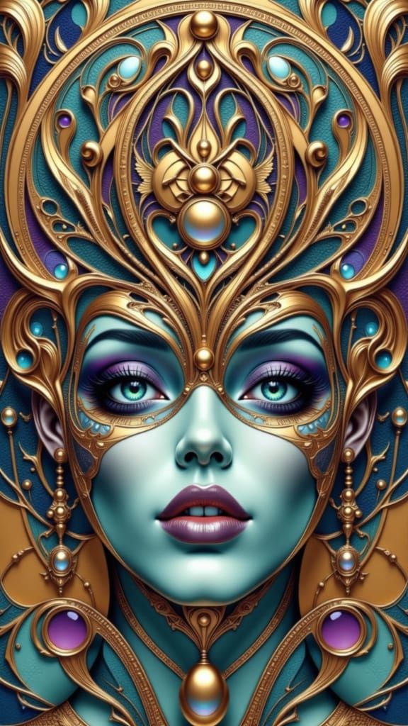 Art Deco Woman with Blue-Purple Eyes