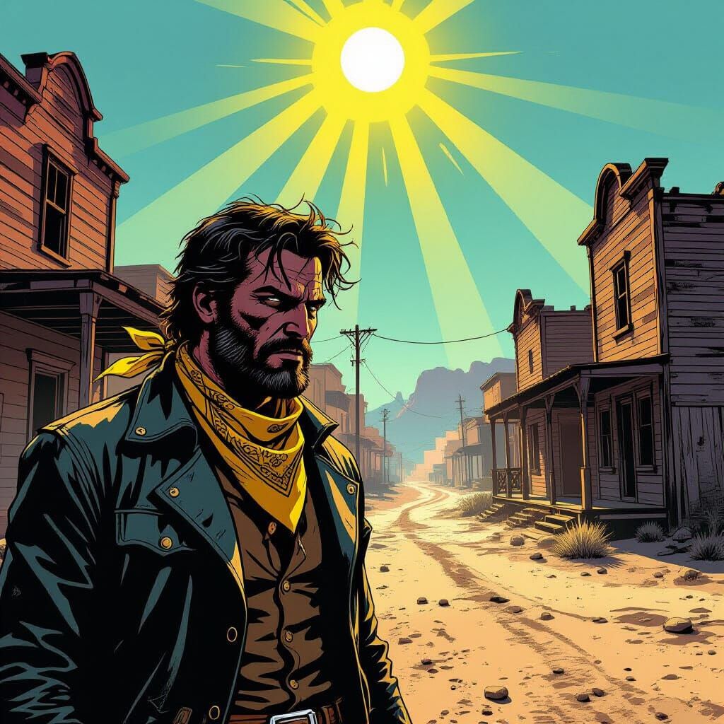 Rugged Outlaw in Dusty Ghost Town