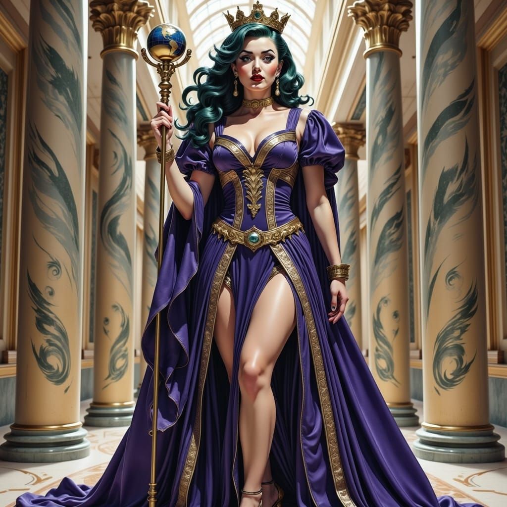 Majestic Queen in Ornate Hall, Fantasy Art