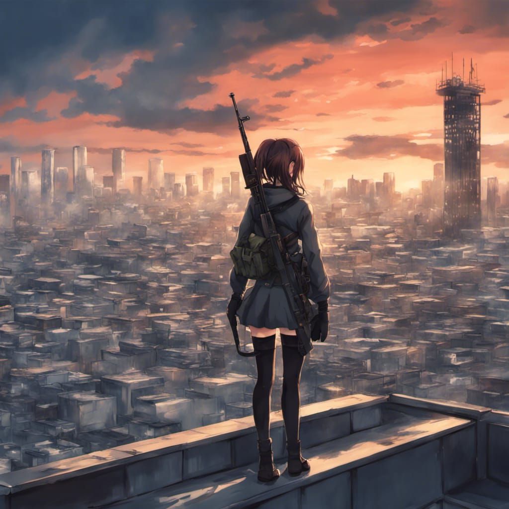 Sniper Girl with Tokyo in the background