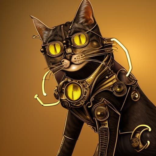 Steampunk Cat with Circuitboard Background