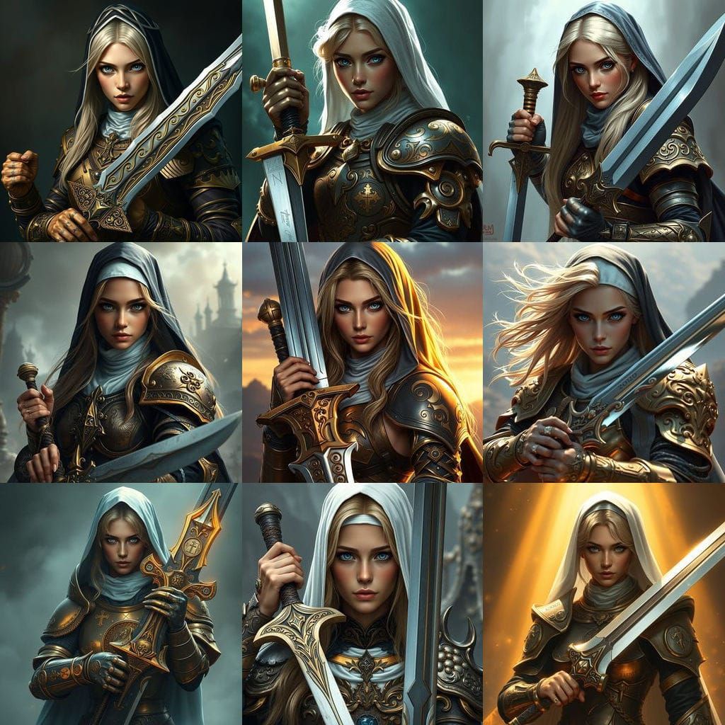 Fantastical Warrior Nun in Rich Armor