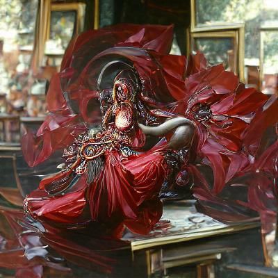 Ornate Crimson Goddess, Oil Painting