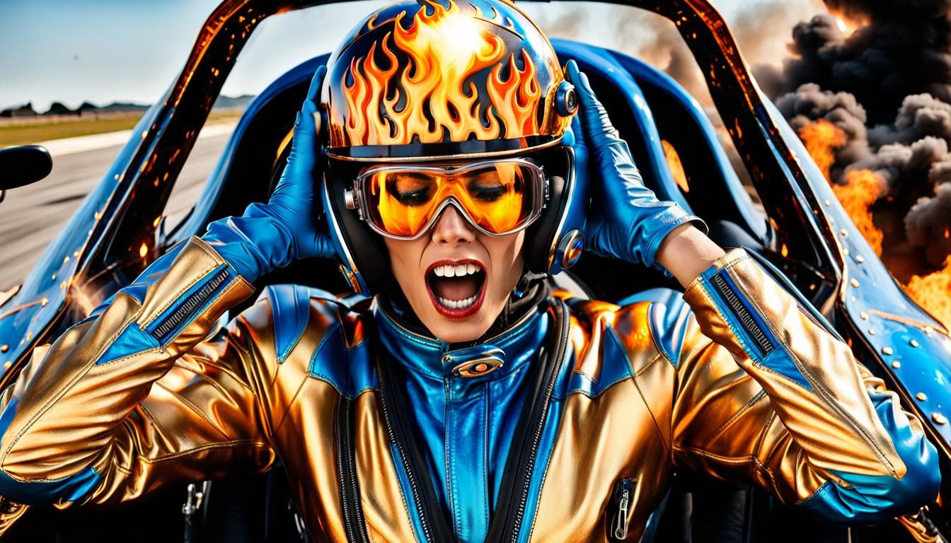 Burning Racing Car: Sci-Fi Cinematic Image