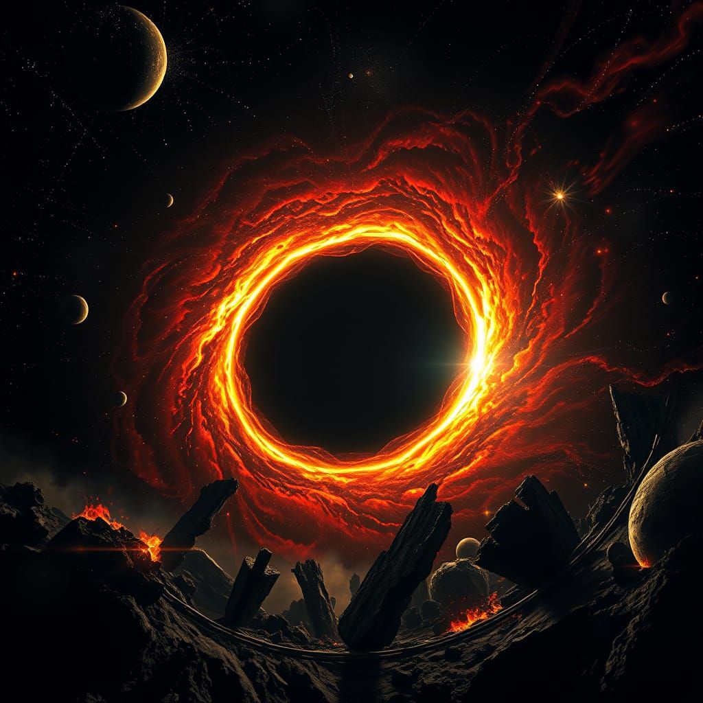 Cosmic Cataclysm: Black Hole Explosion in Dark Fantasy