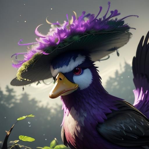 Fluffy Grape Duck on Mushroom: 3D Concept Art