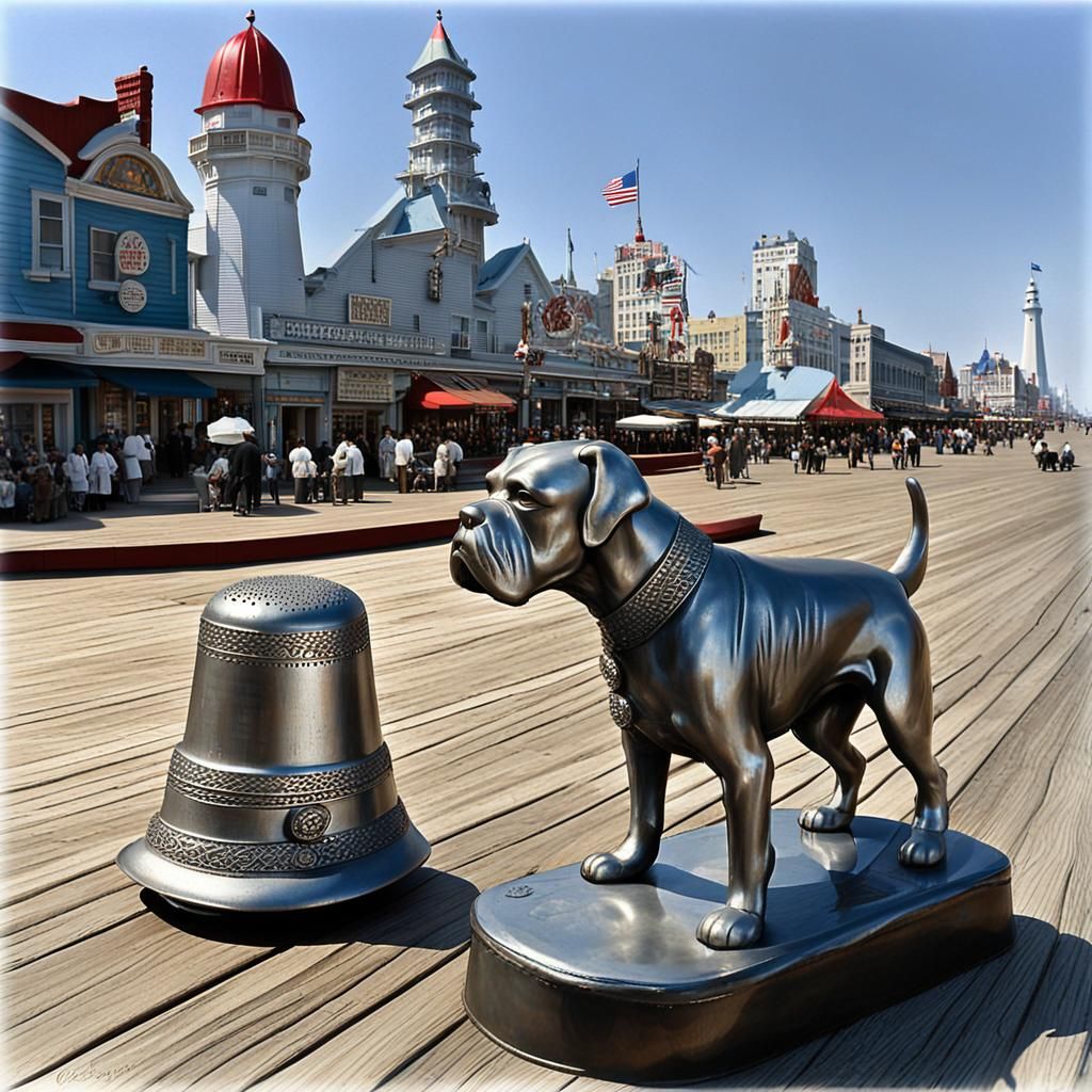 Atlantic City Boardwalk Scene with Monopoly Parody