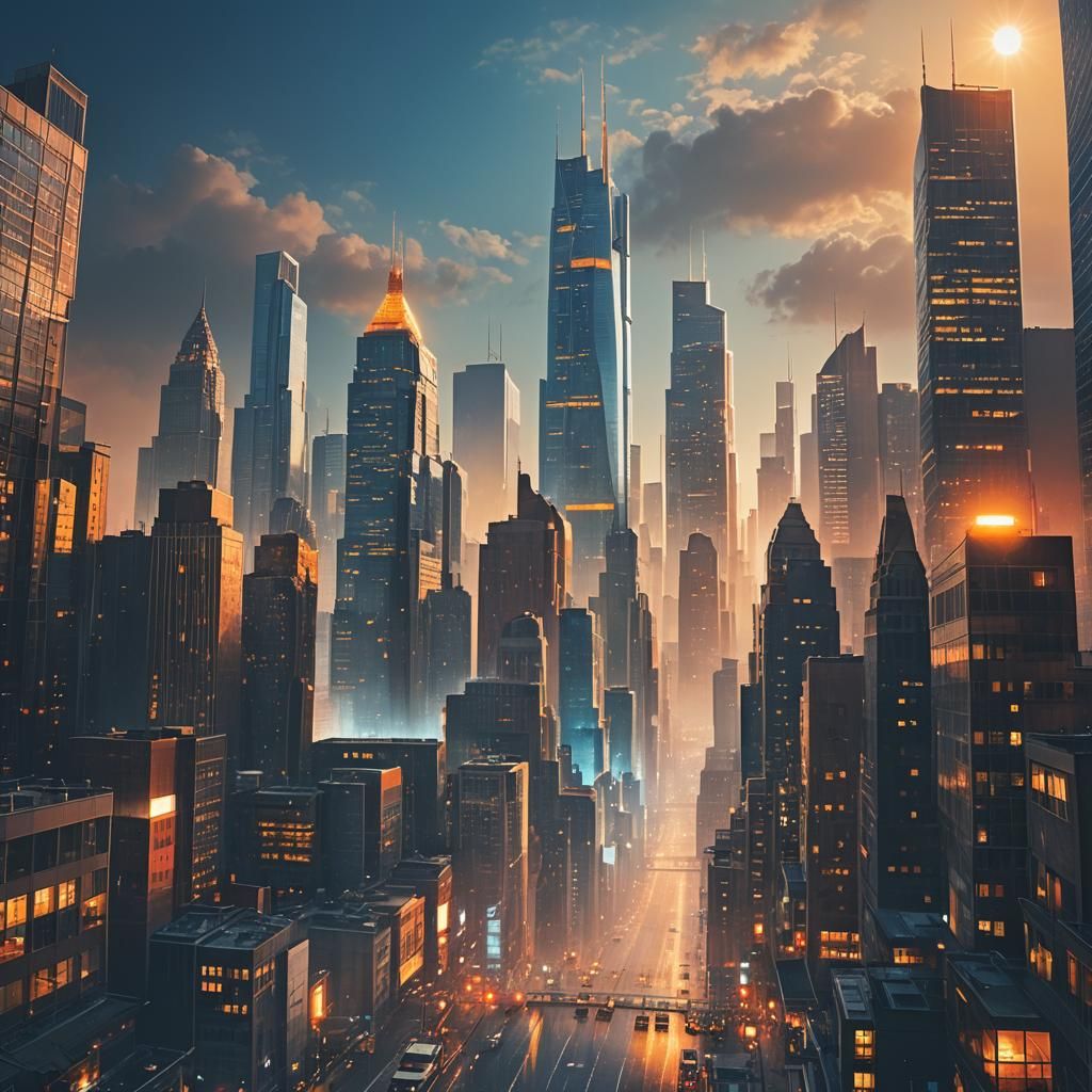 Cityscape Duality in Digital Art Style