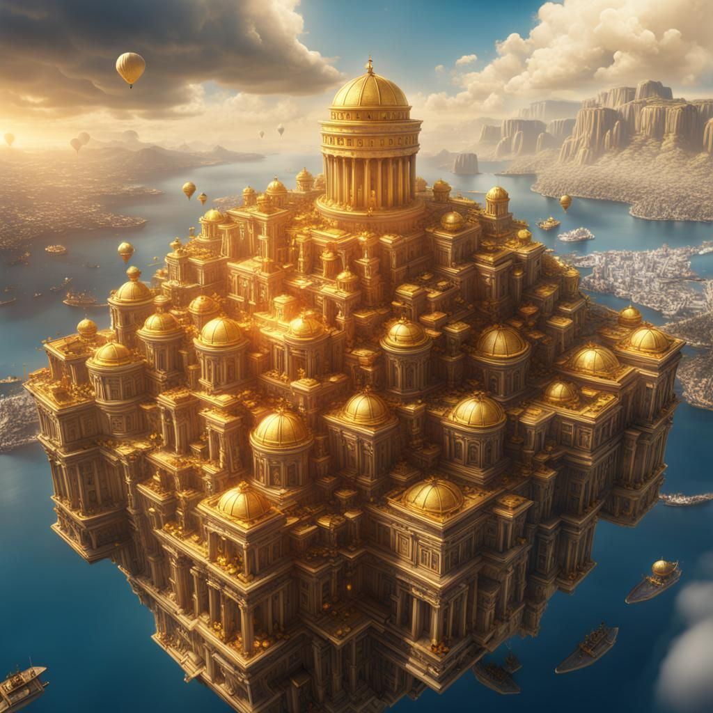 Golden Greek Sky City: Fantasy Concept Art