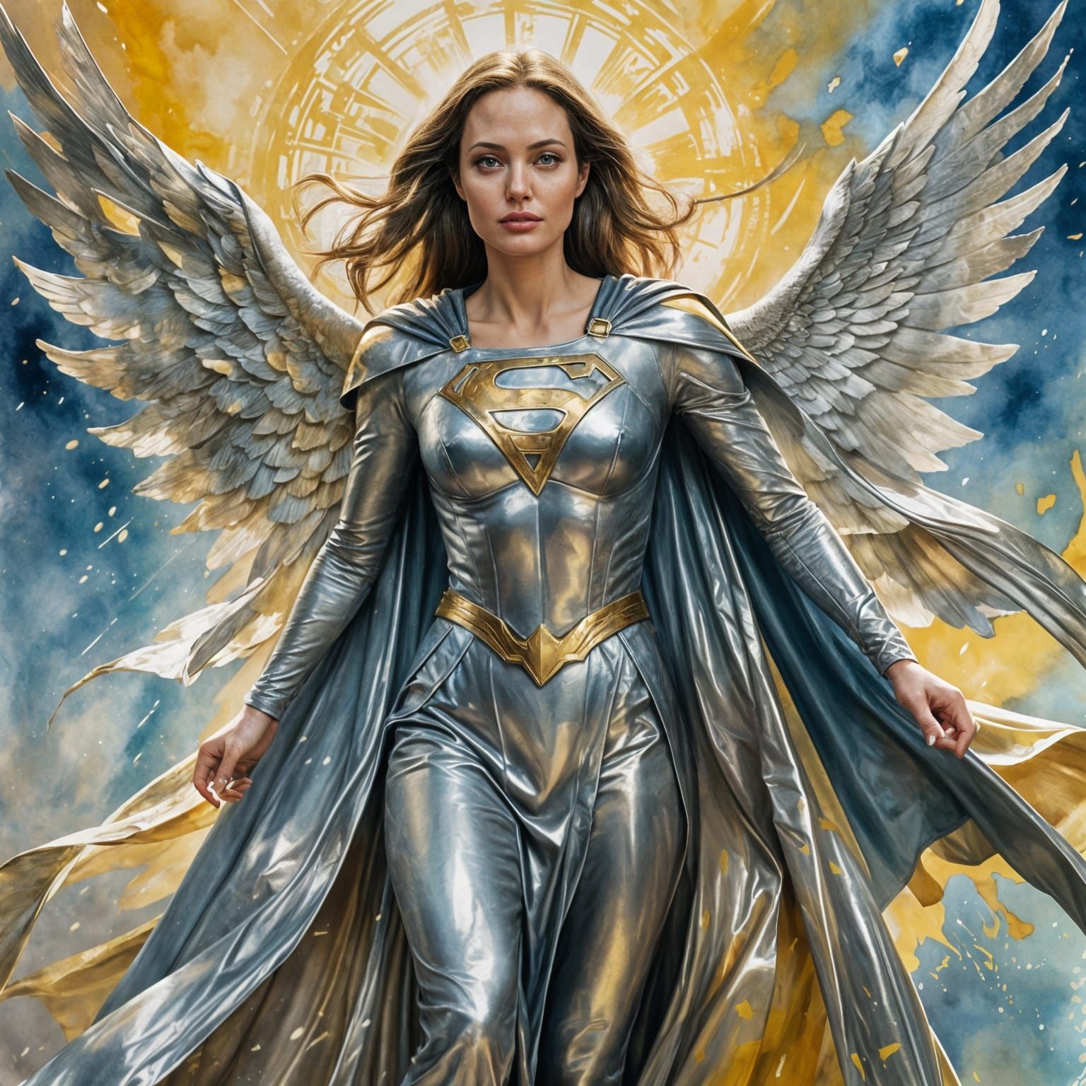 Supergirl with Angel Wings in Van Gogh Style