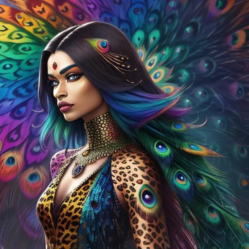 Woman with Dragon Scales and Peacock Hair