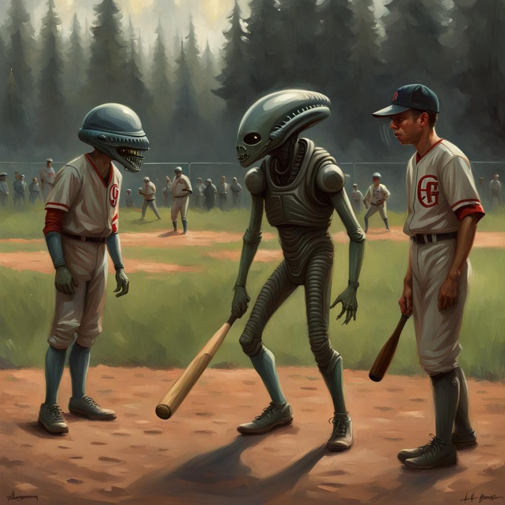 Extraterrestrials Playing Baseball in Classic Style