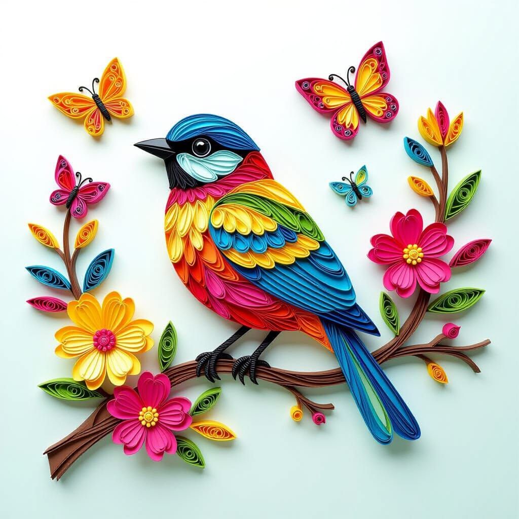 Colorful Bird: 3D Quilling Paper Art