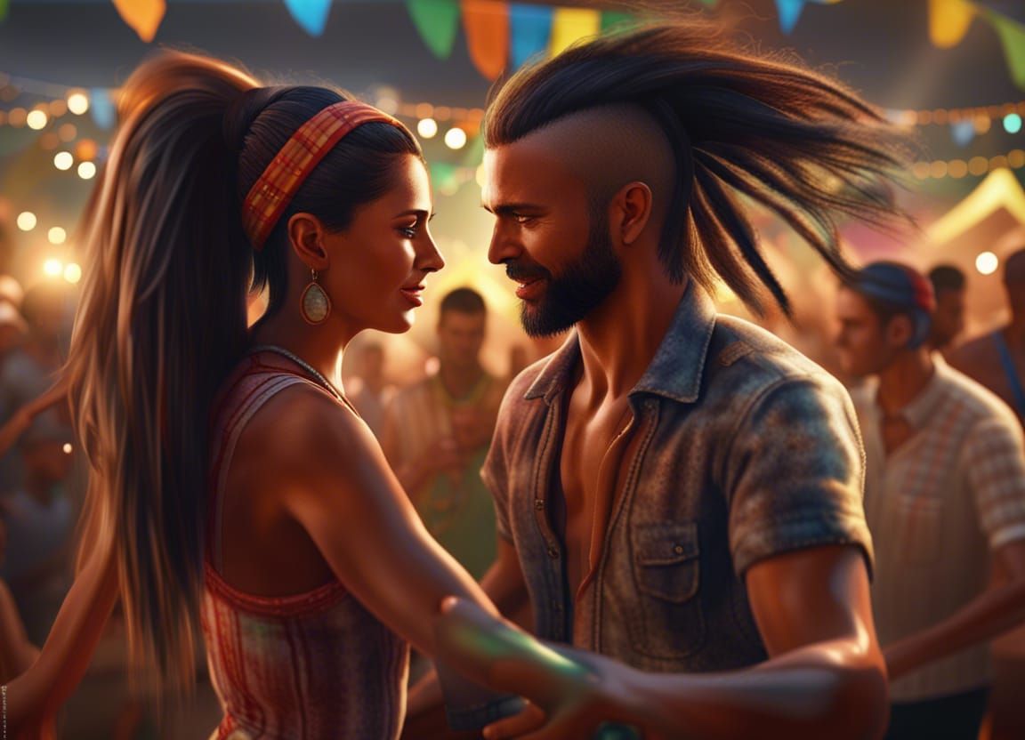 Brazilian Woman Dancing at Festa Junina, Hyperrealistic Art