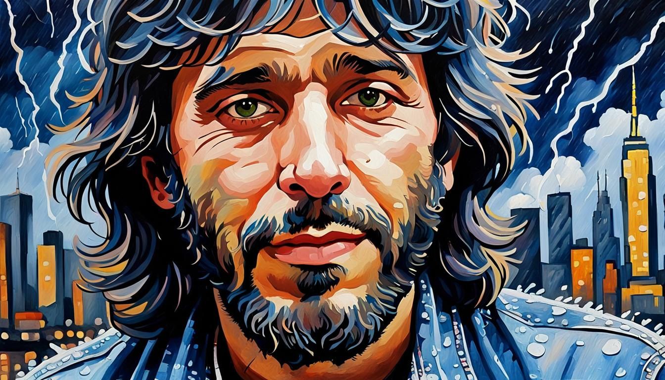 Cat Stevens Portrait in Pop Art Watercolor Style