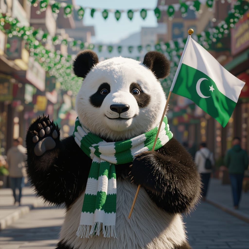 Panda Saluting with Pakistani Flag in Digital Art Style