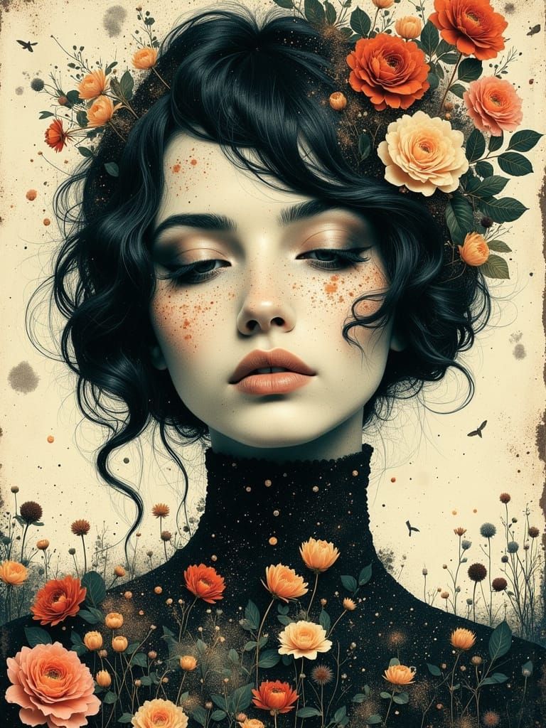 A Dreamy Gothic Young Woman in Whimsical Floralcore