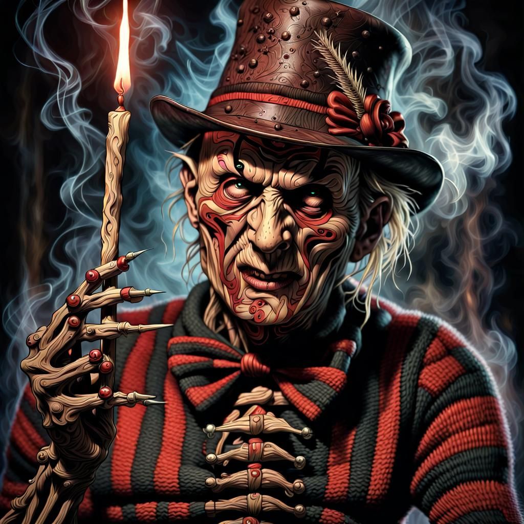 Freddy Krueger Dark Voodoo Tarot Card in Gothic Horror Style