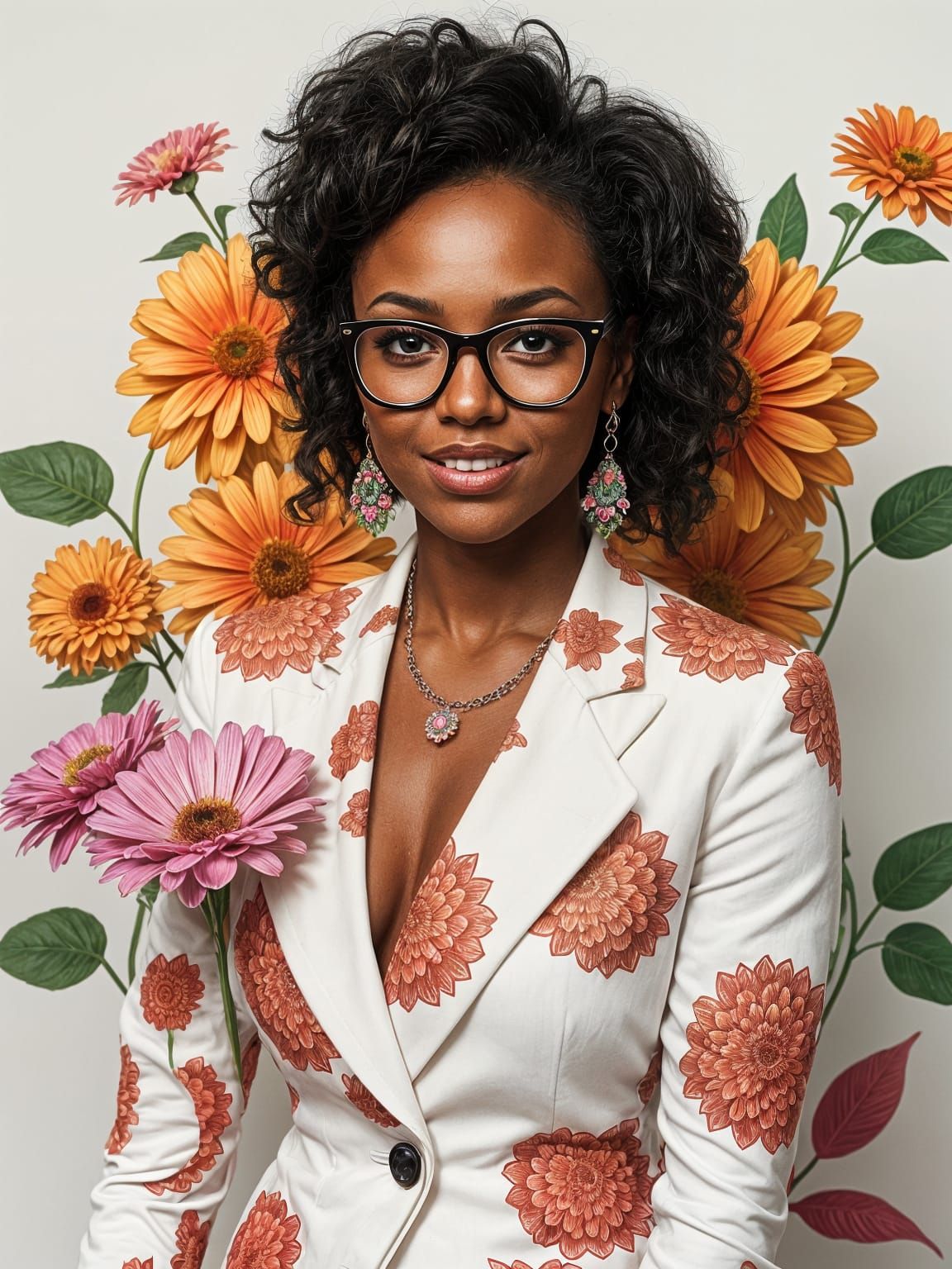 Elegant Businesswoman with Zentangle Zinnias Art
