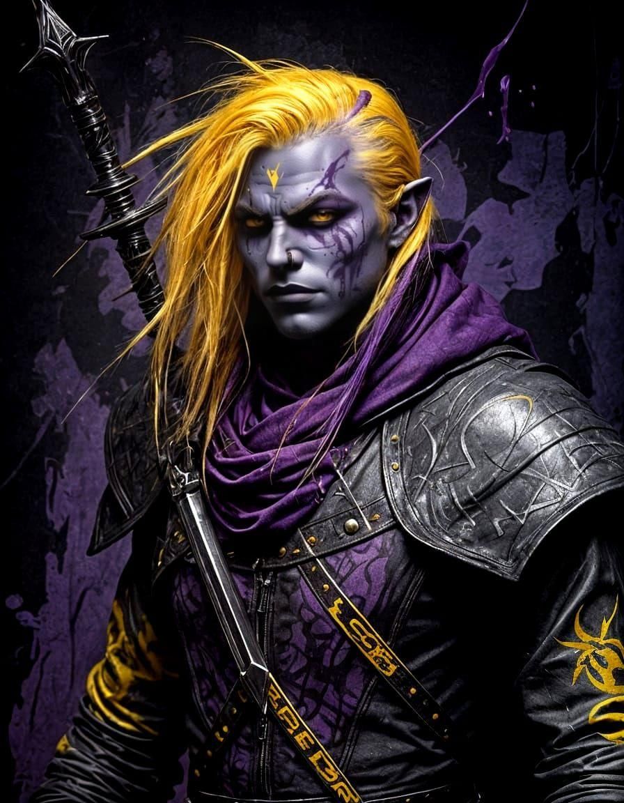 Drow Warrior with Lance, Graffiti Art Style