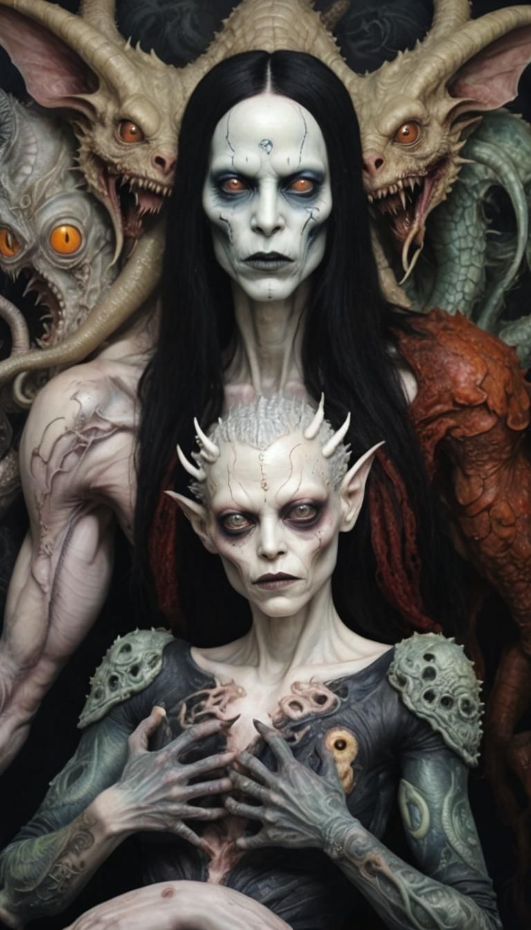 Albino Chimera Contortionist in Gothic Surrealist Style