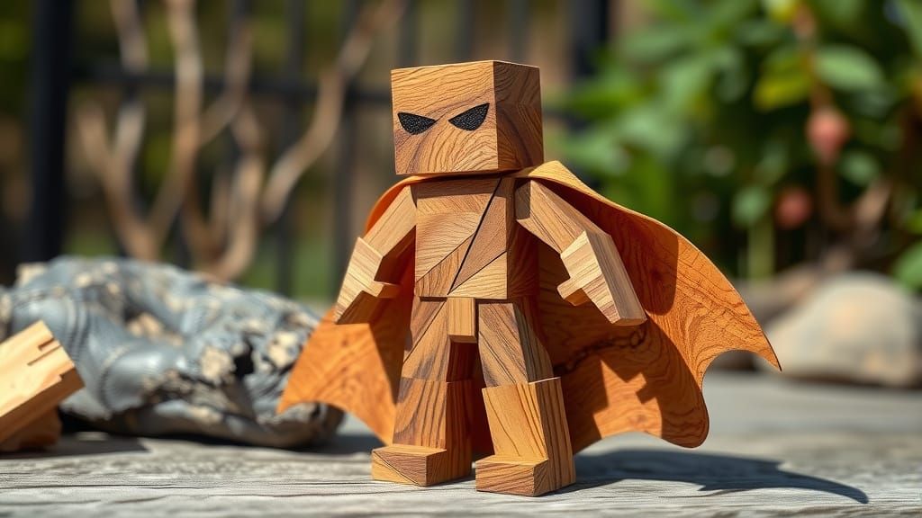Wooden Block Superhero in 3D Fantasy Style