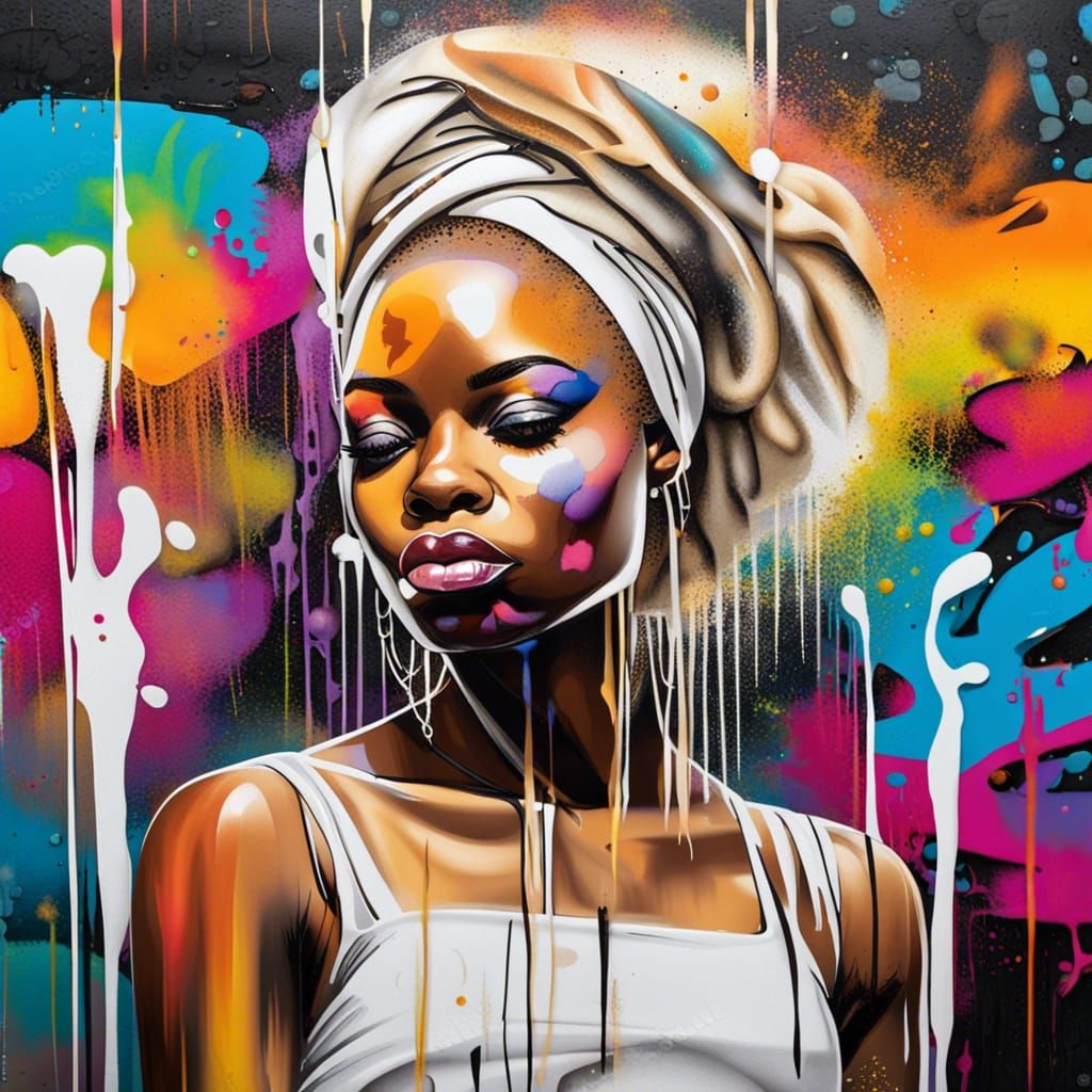 African American Woman in Graffiti Splash Art
