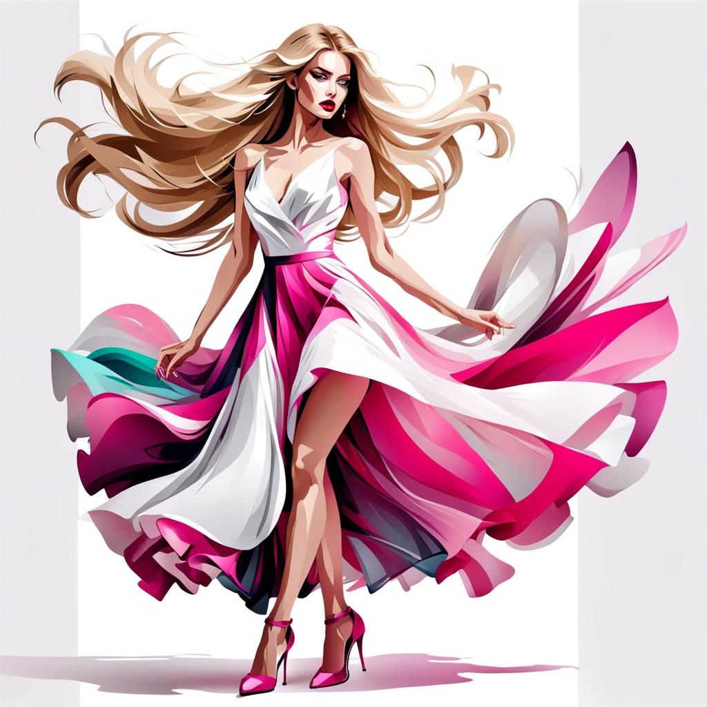 Blonde Woman in Pink Dress Abstract Art