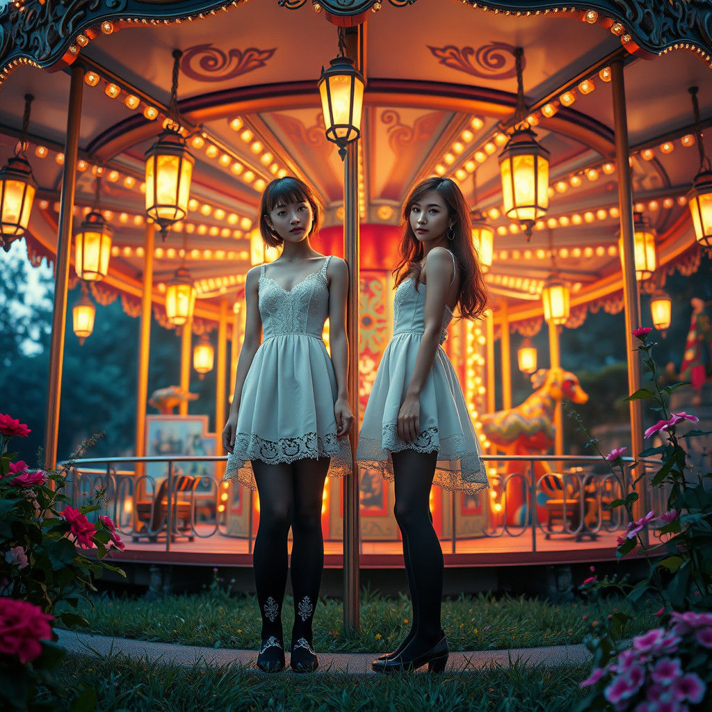 Women on Merry-Go-Round in Dreamlike Digital Art