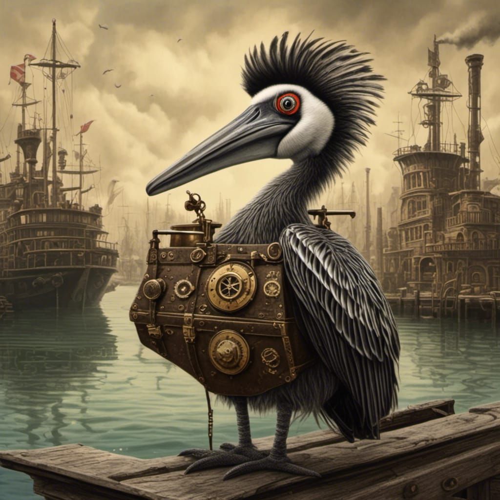 Steampunk Pelican at the Harbour