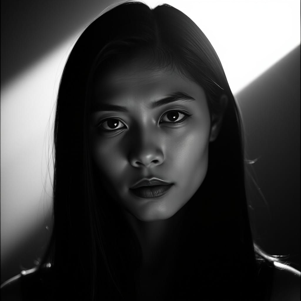 Timeless Black and White Portrait of a Confident Malaysian W...