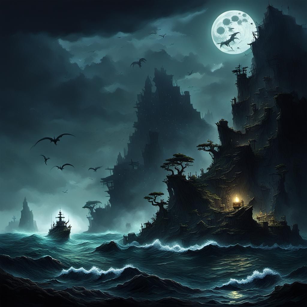 Haunted Island of Sea Demons: 3D Digital Art