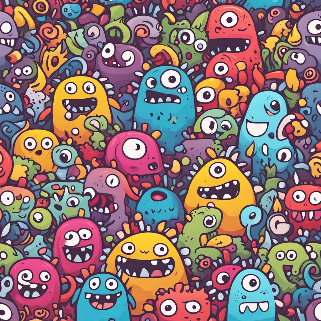 Colorful and Cute Doodle Monster Digital Art