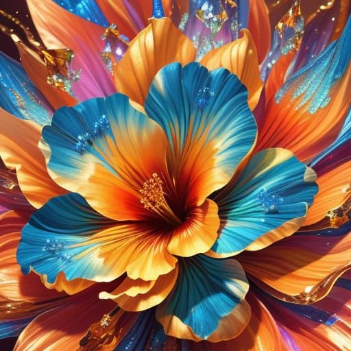 Crystal Hibiscus Flower in Hyperrealistic Digital Art