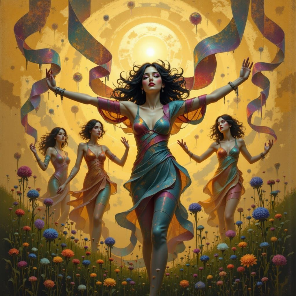 Ethereal Slavic Spirits Dance in Sunlit Meadow