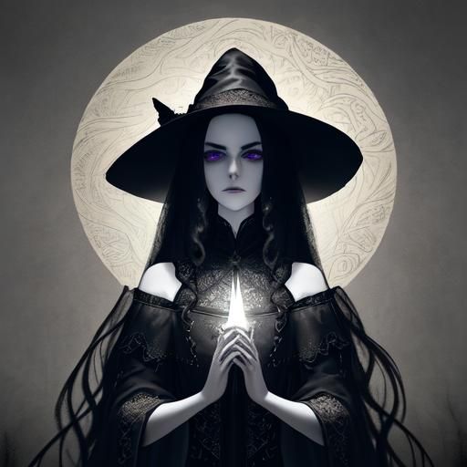 Goth Witch in Orphism Style with Luminol Accents