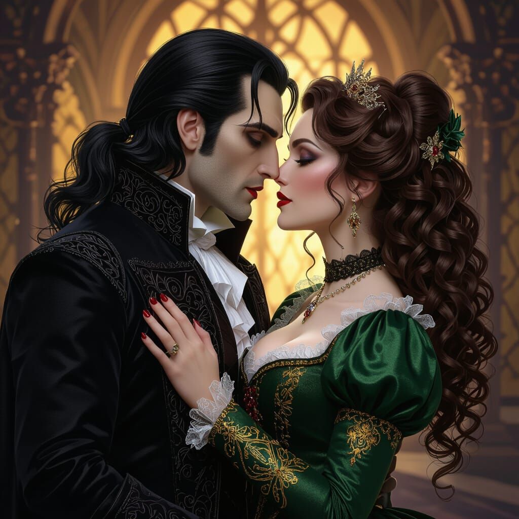 Dracula in Gothic Attire with Victorian Ball Gown