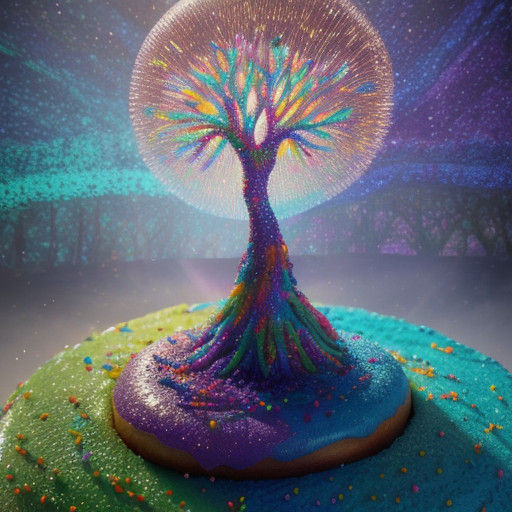 Vibrant Donut Afloat in Enchanted Forest