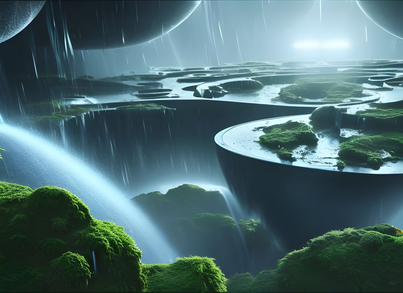Exotic Alien World: Anti-Gravity Waterfalls in 3D