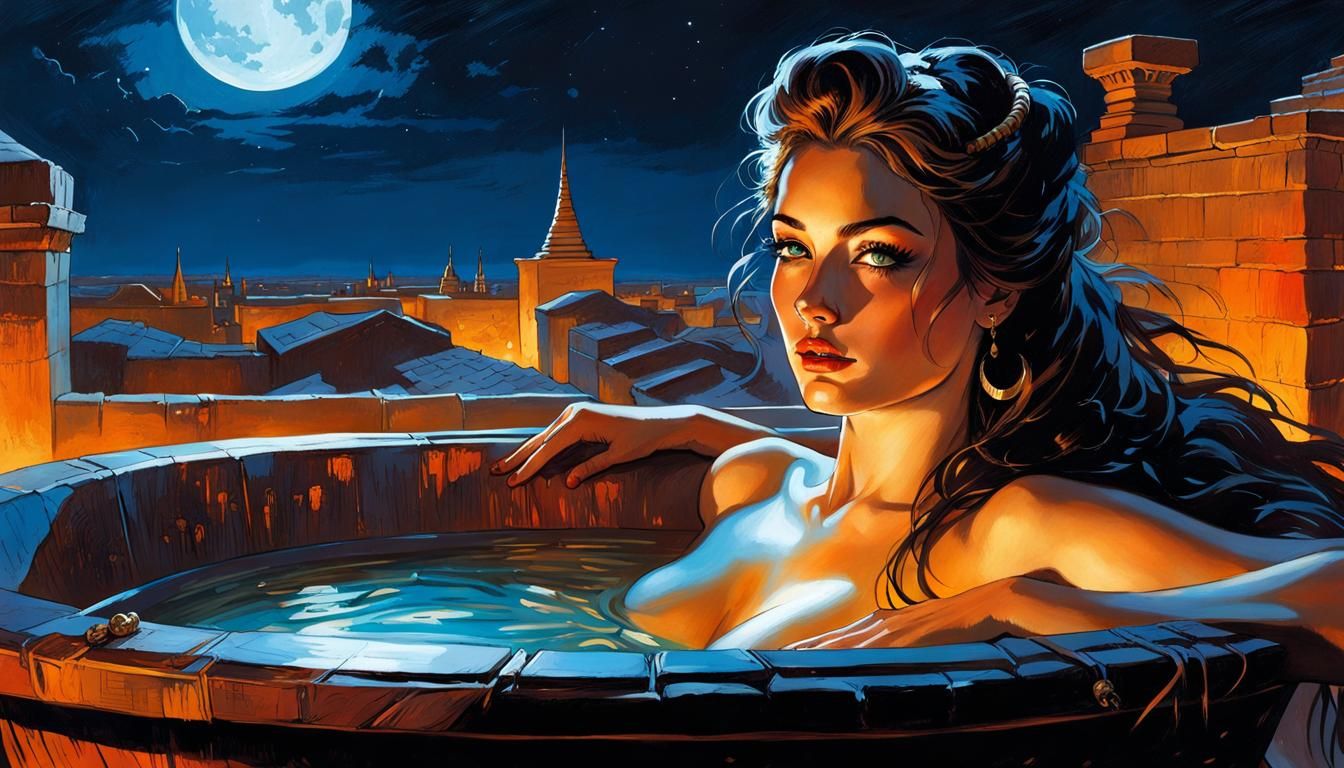 Mesopotamian Nights: Rooftop Relaxation in Hyperrealism