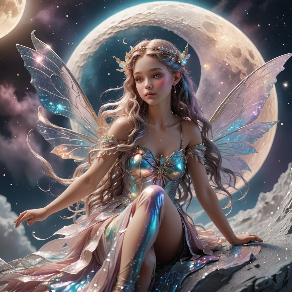 Fairy on the Moon in Hyper-Realistic 3D Art