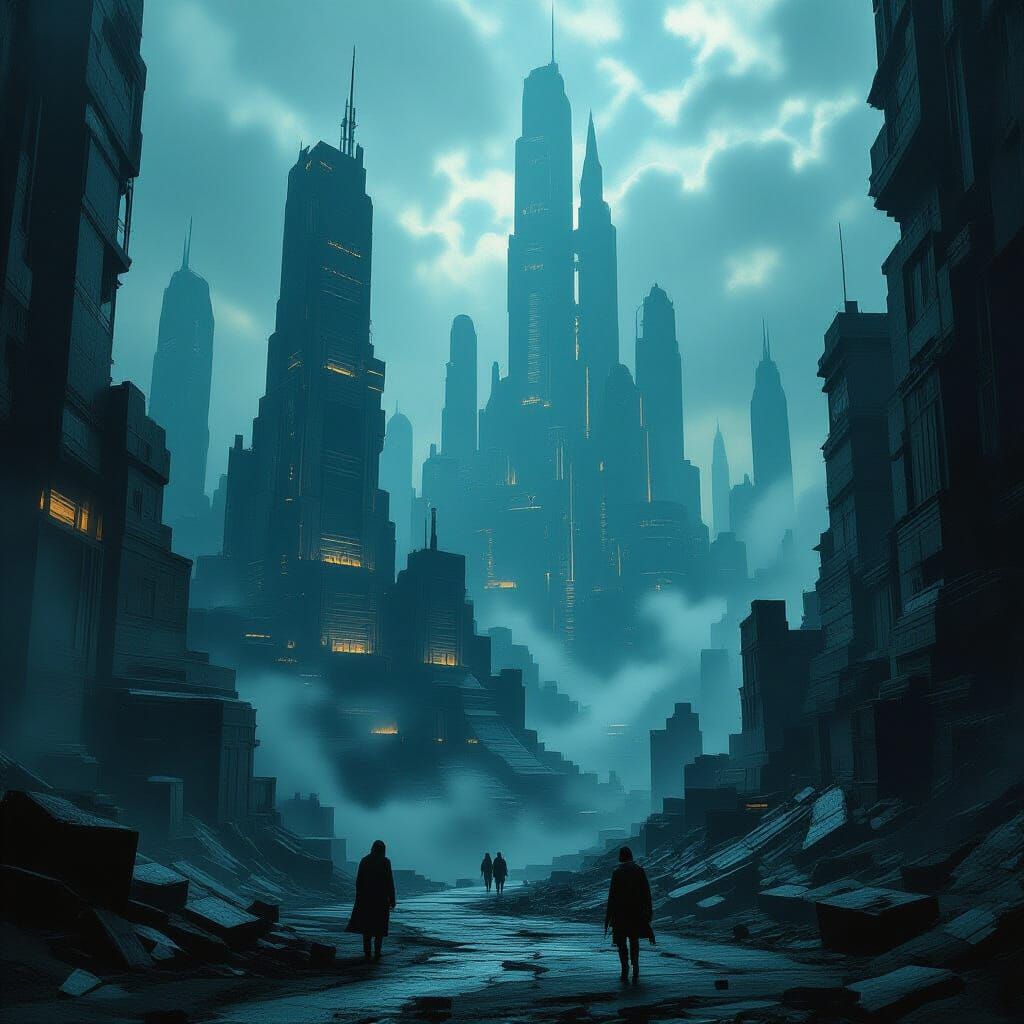 Coruscant's Mythical Surface: A Dark Futuristic Ruinscape