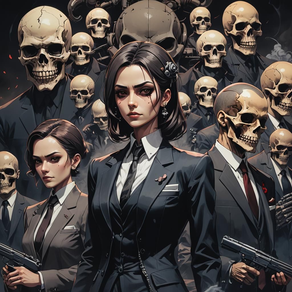 Cyborg Woman Leads Skull Gang: Manga Anime Art