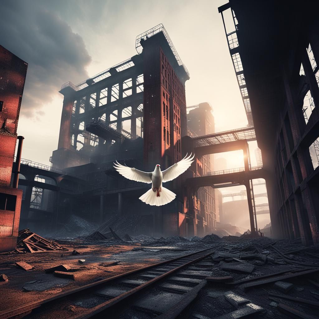 Zollverein Coal Mine Ruins at Dawn: Cinematic Digital Painti...