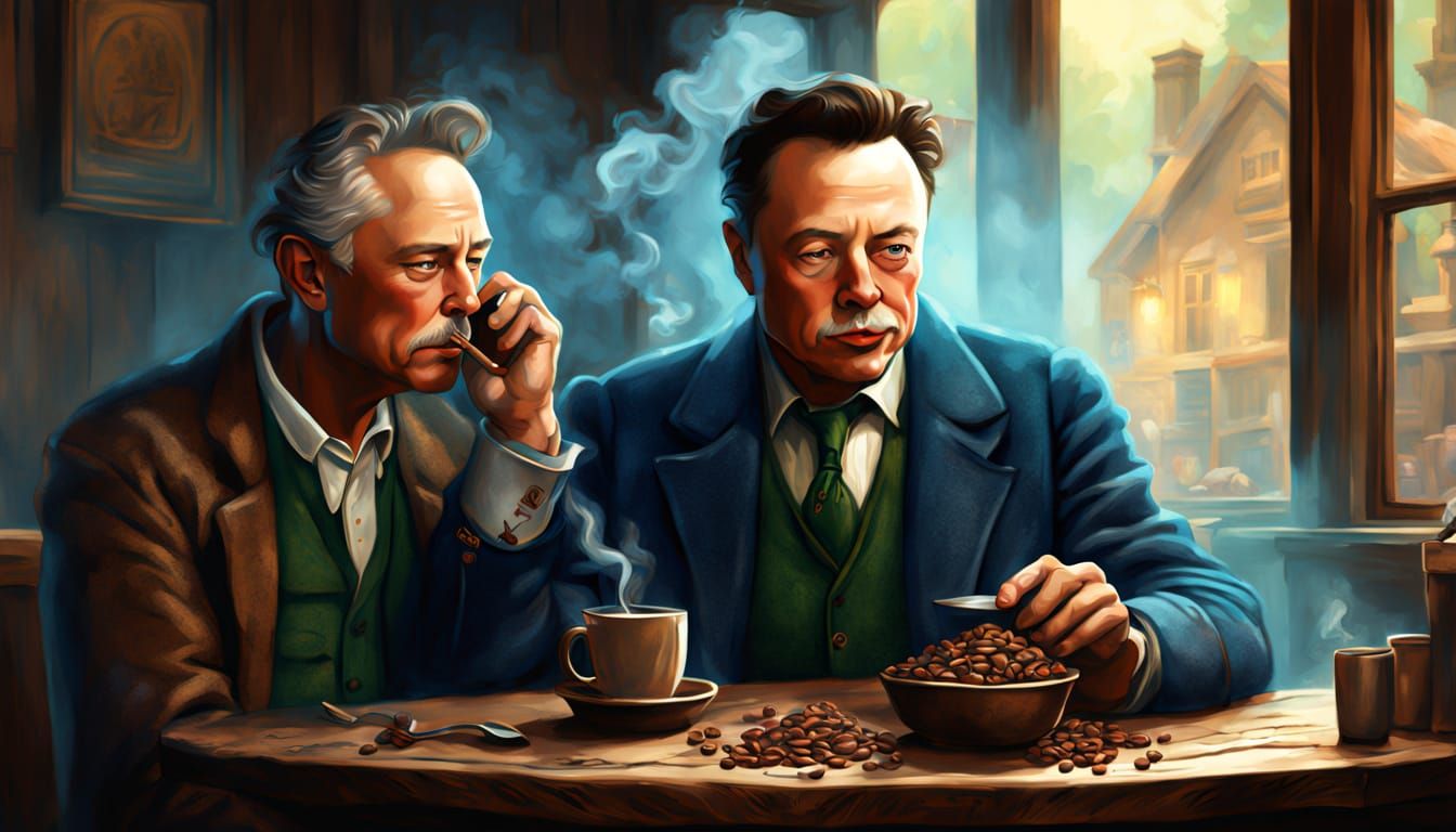 Whimsical Coffeehouse Encounter: Musk and Holmes Engage