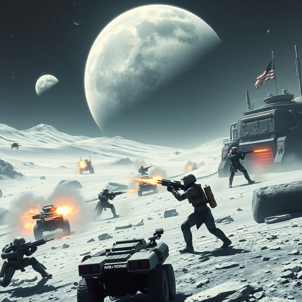 U.S. Space Force Moon Base Under Siege in Hyperrealistic Sci...