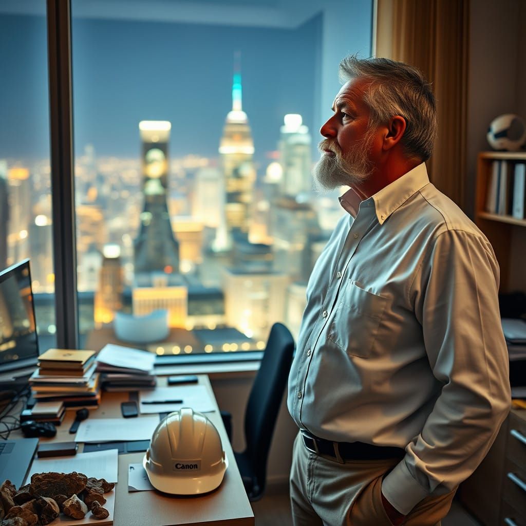 Distinguished Geologist Contemplates Urban Landscape