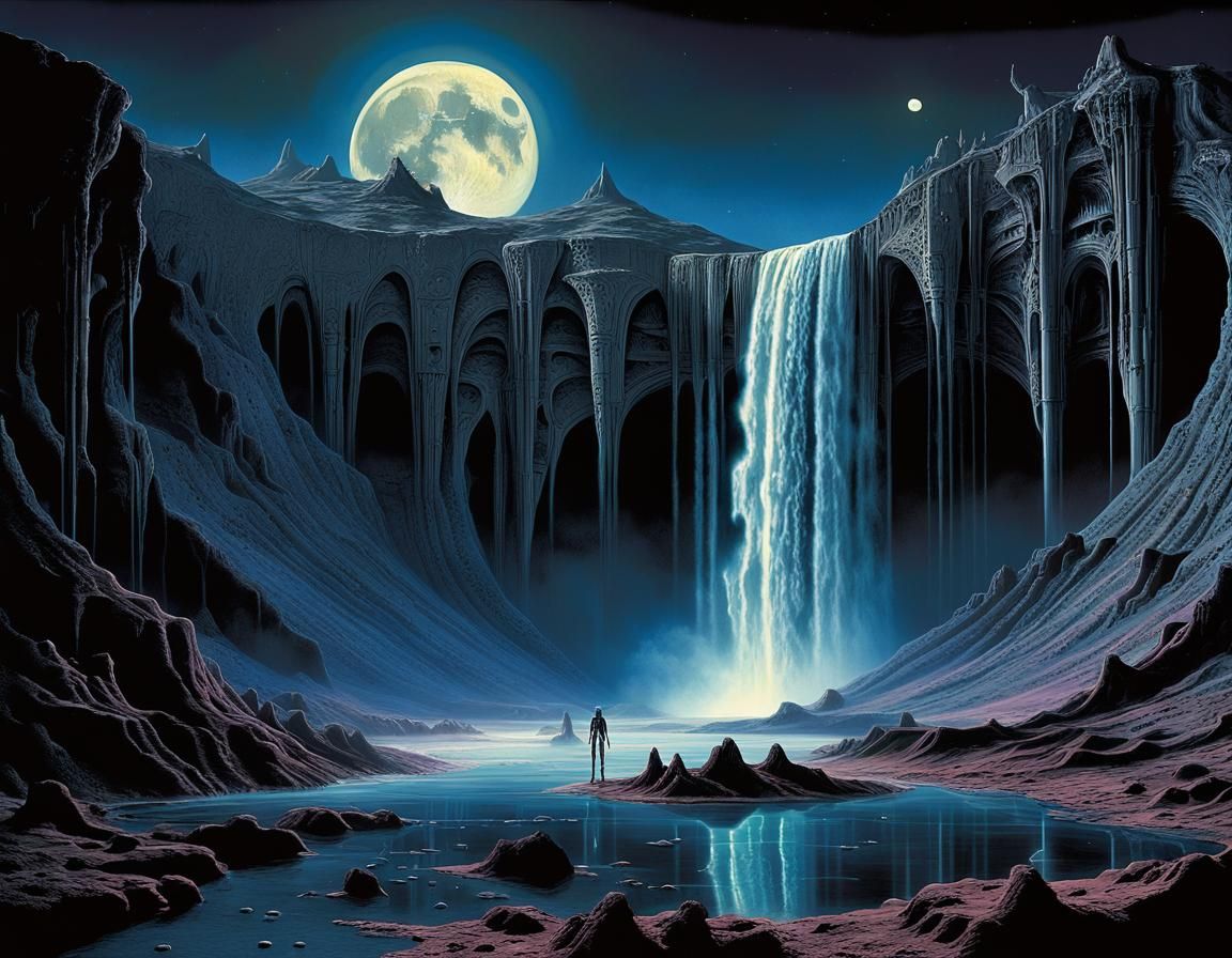 Lunar Waterfall in Ethereal Surrealist Style